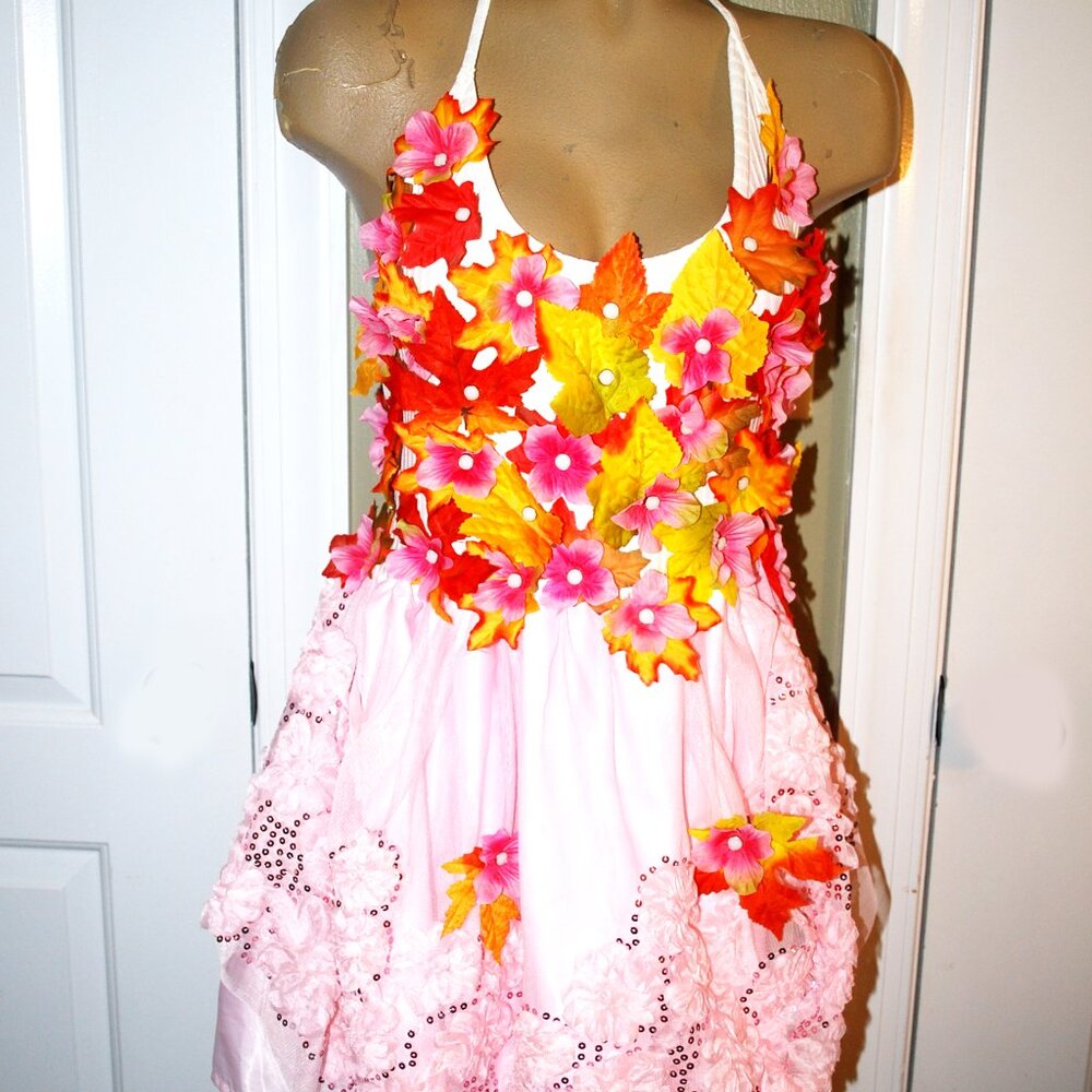 OOAK Ethereal pink w/leaf fairy costume, pinks, yellow and orange maple leaves